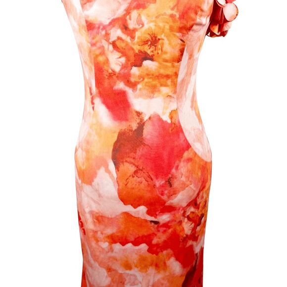 Rene Ruiz Collection One Shoulder 3D Applique Gown Fit Flare Dress Orange Size 2 - Picture 10 of 12